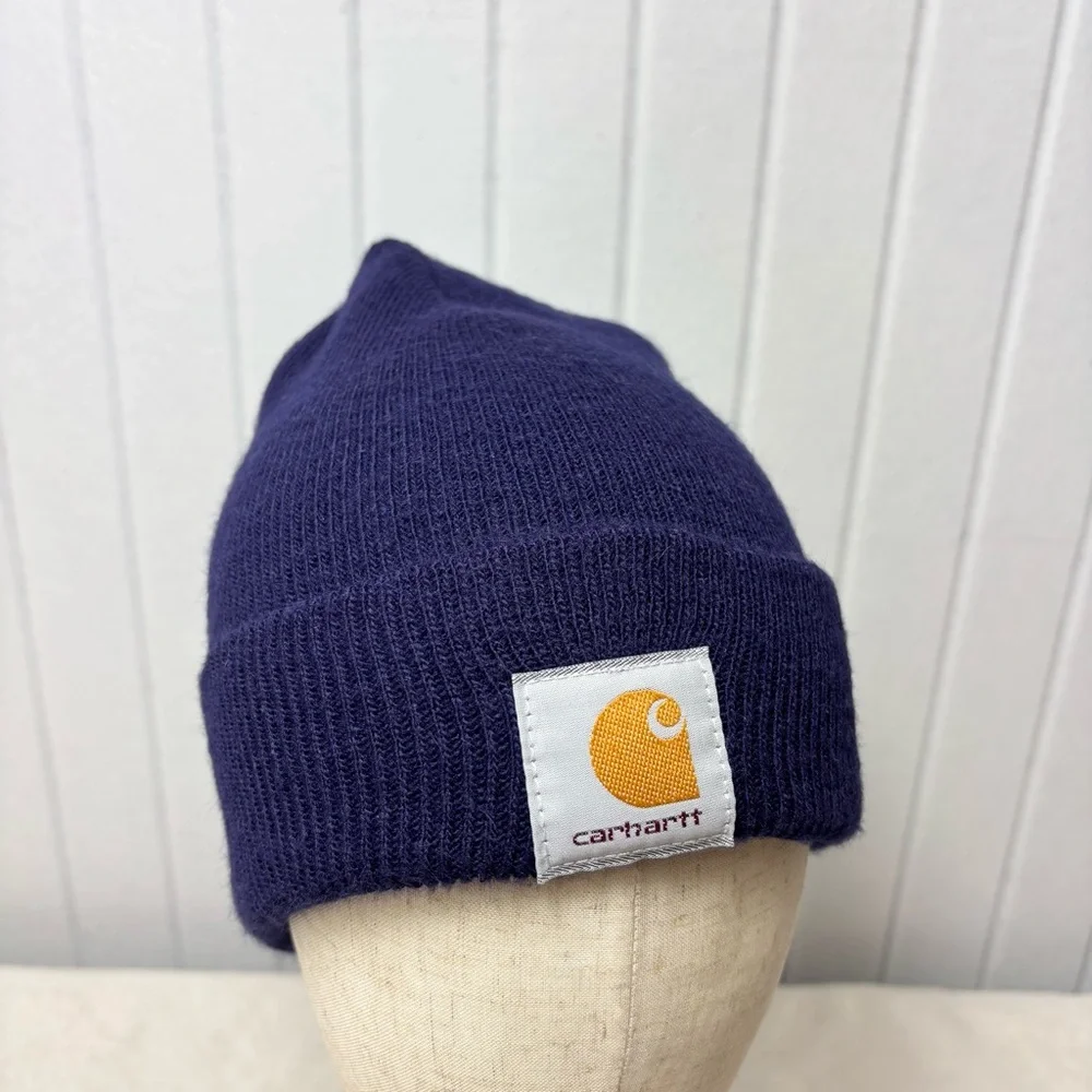 Carhartt Beanie Hat Cap Blue One Size Cuffed Knit Skater Workwear Mens‎ Unisex